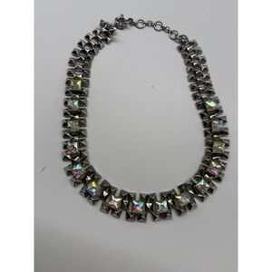 J.Crew Crystal Grid Chain‎ Statement Necklace Iridescent Silver Rhodium Plated